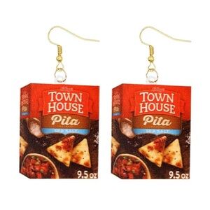 Earrings Townhouse Pita Crackers Acrylic Dangle Pierced Snack Design